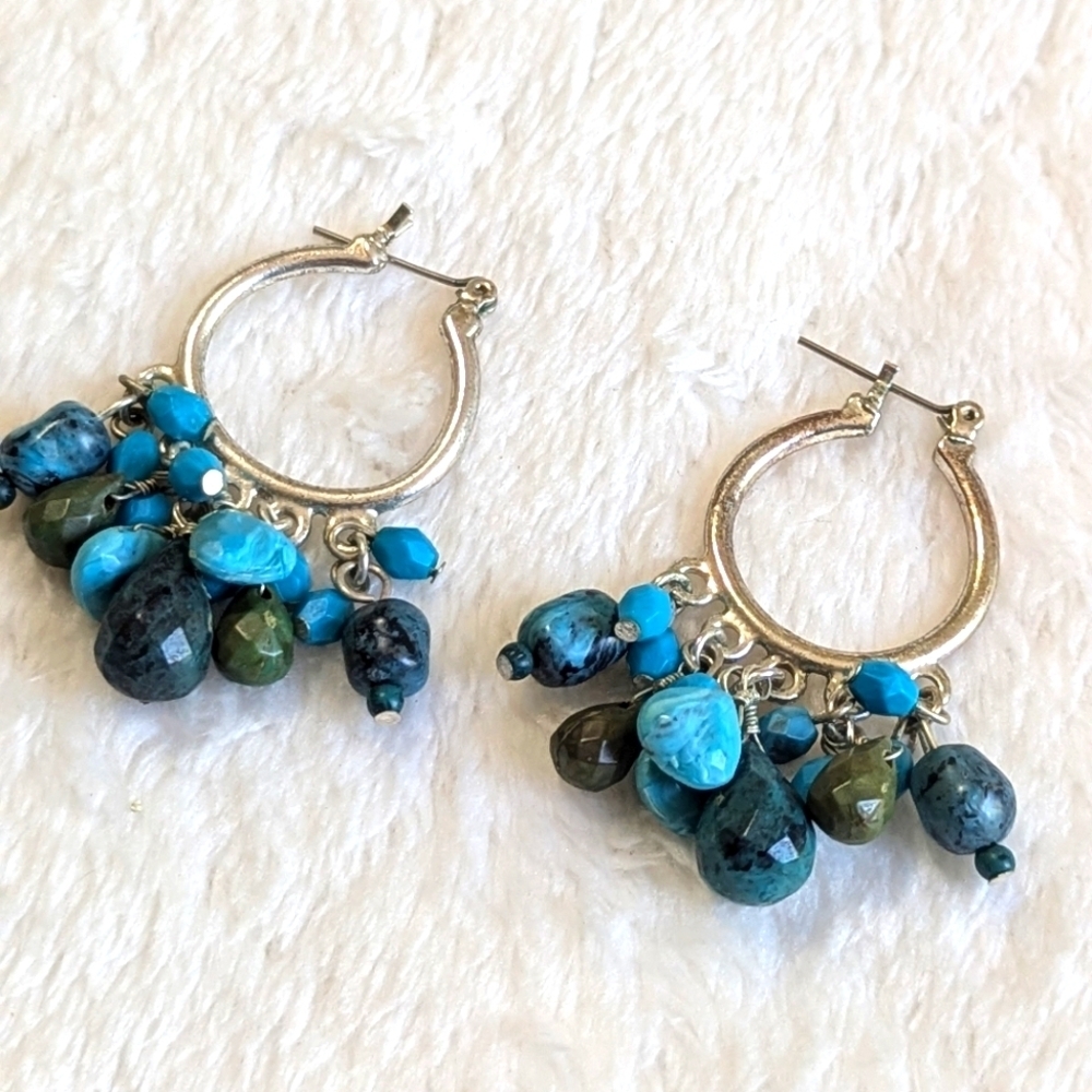 Vintage Blue/Turquoise Colored Acrylic Bead Drop Pierced Earrings